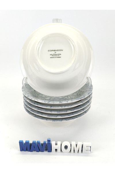 Kütahya Porselen Corendon Series - 16 cm Marble Patterned, 6 Porcelain Soup Bowl