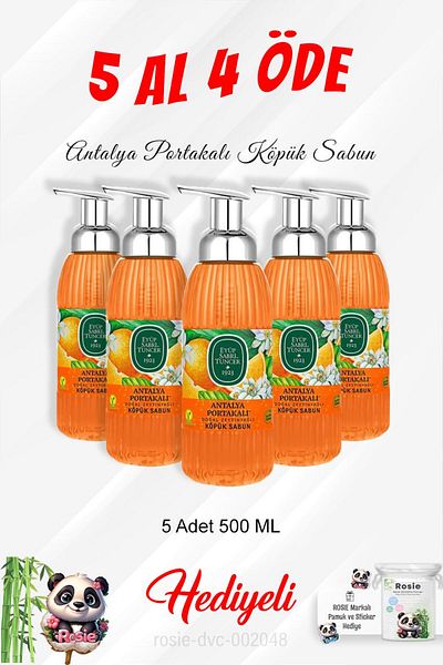 Eyüp Sabri Tuncer Antalya Orange Soap 500 ml - Pack of 5 Rosie Cotton
