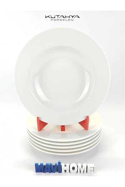 Kütahya Porselen Thick Porcelain Cream 23 cm Pit Dinner Plate Set of 6