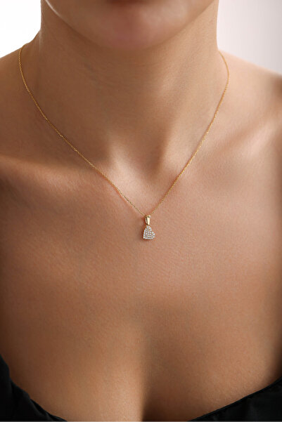 Giza Jewelry 14 Ayar Altın Taşlı Slope Minio Kalp Kolye Ucu