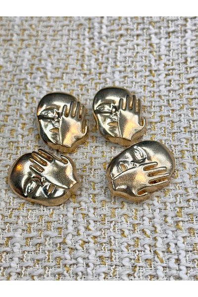 ODDA TASARIM ATÖLYESİ Set of Buttons with Face Figure Design Gold Color 4Pcs(2.3cm)