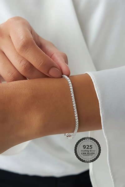 CAN SİLVER Gümüş Beyaz Zirkon Taşlı Suyolu Bileklik- Su Yolu Gümüş Bileklik-925 Ayar Gümüş Bileklik