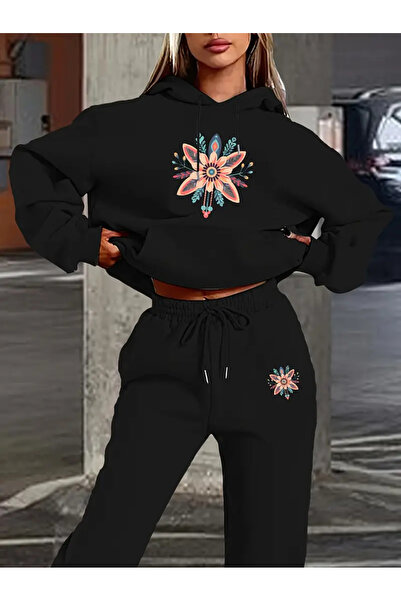 Nebulaa Tekstil NEBULAA Baskılı Kadın Takım Elbise, Çiçek Desenli Kazak ve Jo...