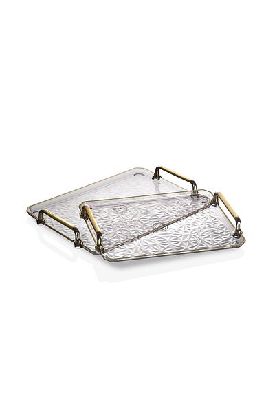 Leila 2-Pack Smoked Tray - Decorative Home, Tableware, and Kitchen Tea Coffee Tray