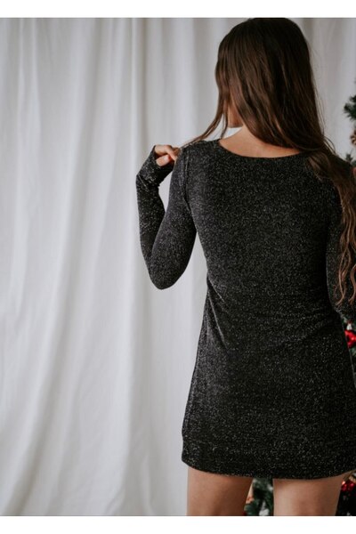 Miapelle QUZU Kısa Parlak Siyah Elbise