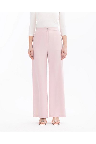 SEÇİL Women's Buttoned Maxi Length Trousers - Powder Pink
