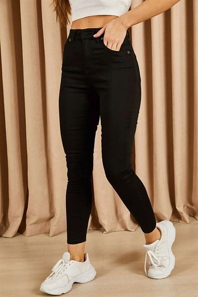 SHEVEGA Women's Plus Size Lycra Black High Waist Linen Pants