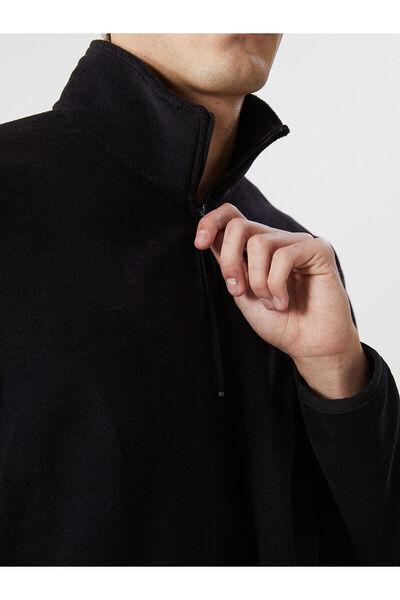 LC Waikiki Black Stand Collar Long Sleeve Fleece Men's Thick Sweatshirt