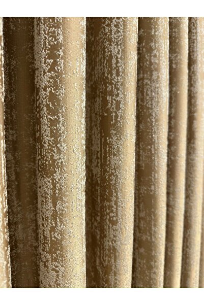 Taç Fon Perde Altın Zemin (İnce Çizgi Detaylı) Lüks Jakarlı Orta Sık Pile Fon 1/2,5
