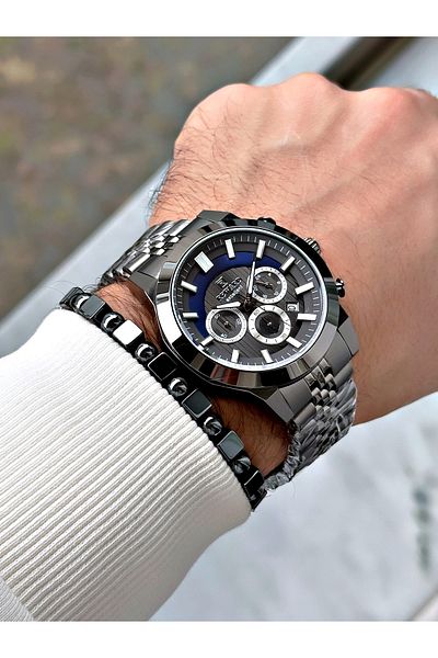 Reward Smoke Color Case Cord Steel Business Sport Men's Wrist Watch+Bracelet