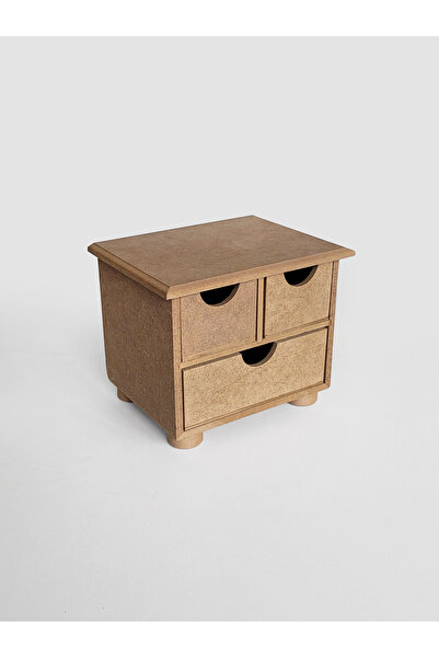 AN'GE Ahşap, Ham Mdf, Boyanabilir 3 Çekmeceli Mini Kutu