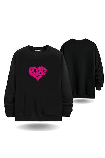 Gölge Store Love Heart Valentine's Day Crew Neck Men Women's Slimfit Sweatshirt 6017