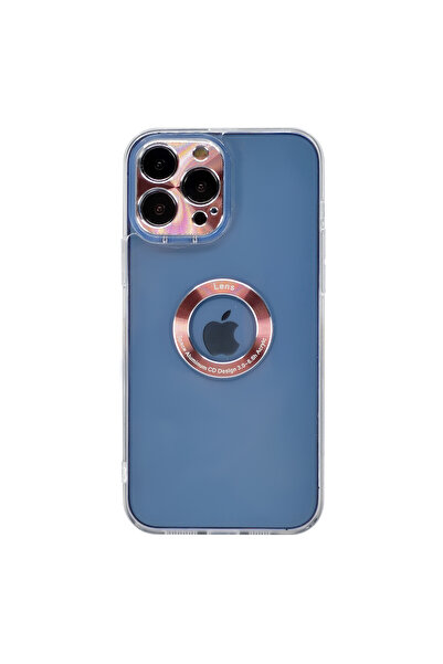 Nettech Apple iPhone 13 Pro Max Compatible Metal Ring Logo Hole Back Protection Case - Rose Gold