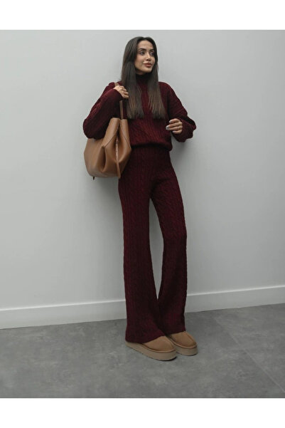 Bak'ap Premium Hair Braided Scarf Sweater Trousers 3-Piece Knitwear Set