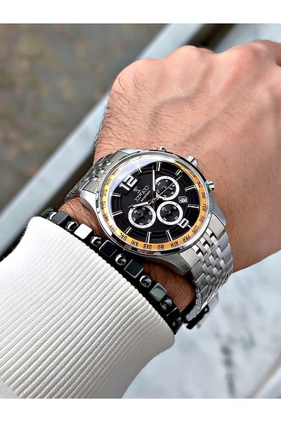 Reward Silver Color Steel Case Cord Business Men's Wrist Watch+Bracelet
