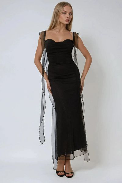 Hiccup Φόρεμα με βολάν με γιακά από τούλι Bodycon Maxi