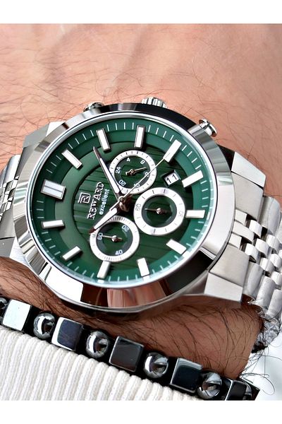 Reward Silver Color Case Cord Steel Business Sport Men's Wrist Watch+Bracelet