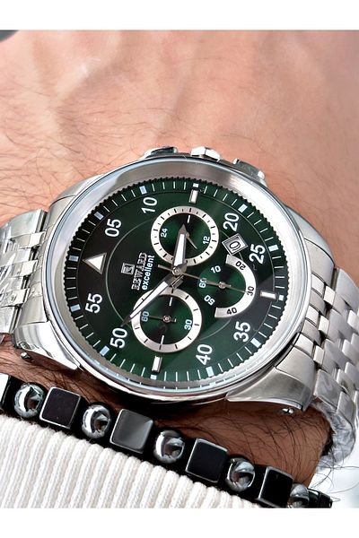 Reward Silver Color Minute Display Case Cord Steel Men's Wrist Watch + Bracelet with Gift