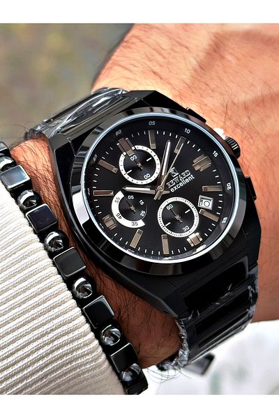 Reward Black Color Steel Case Cord Business Series Men's Wrist Watch+Bracelet