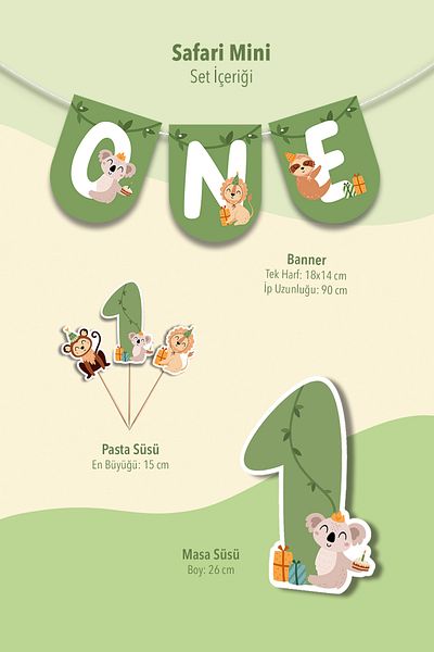 Niksy Design Set de mini ornamente pentru petrecere cu tematică Safari Concept de aniversare