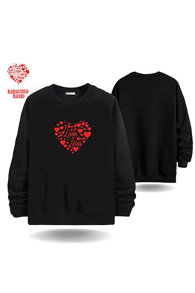 Gölge Store Love Hearts Slimfit Hooded Hoodie for Valentine's Day - Men's Women's Sweatshirt 6002