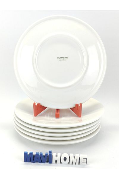Kütahya Porselen Set of 6 Plain Cream 26 cm Thick Porcelain Serving Plates