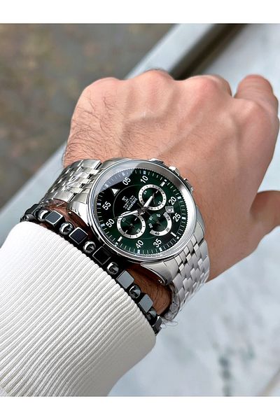 Reward Silver Color Minute Display Case Cord Steel Men's Wrist Watch + Bracelet with Gift