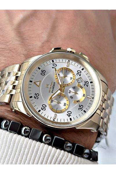 Reward Gold Color Minute Display Case Cord Steel Men's Wrist Watch + Bracelet with Gift