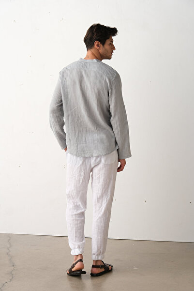 Sosyete Kaplumbağa Muslin Cotton Long Sleeve, Soft Judge Collar Men's Shirt