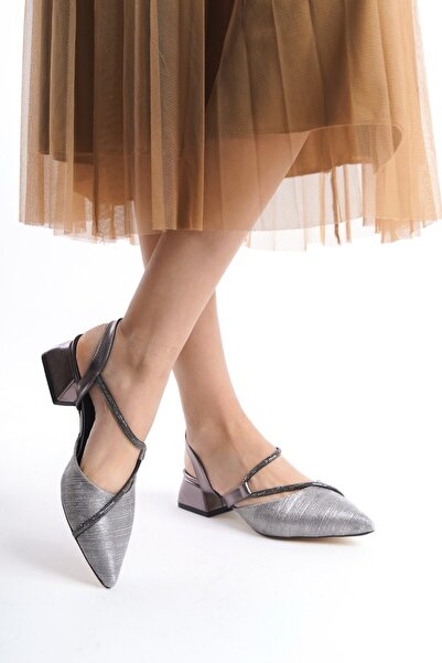 BARAZİ MODA Gray Stone Side Pole Day-To-Day Short Heel Shoes