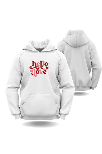Gölge Store Hello Love Ανδρικό γυναικείο φούτερ με κουκούλα για την ημέρα του Αγίου Βαλεντίνου Slimfit 6019