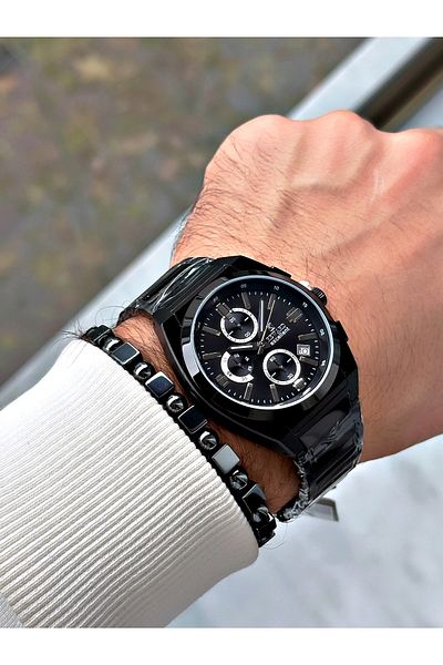 Reward Black Color Steel Case Cord Business Series Men's Wrist Watch+Bracelet
