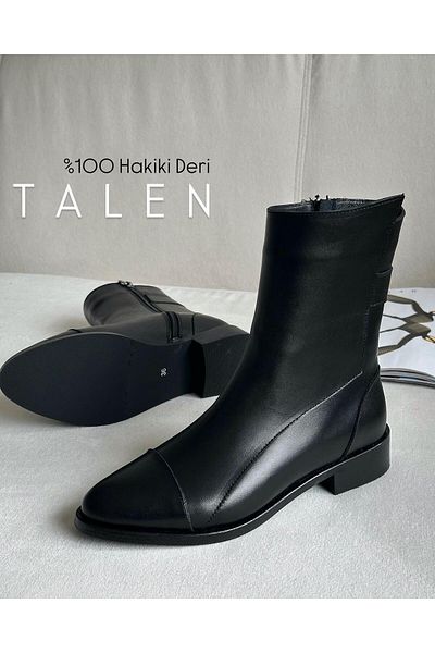 Zuum Talen 100% Γνήσιο Δερμάτινο Γυναικείο Μποτάκι - Μαύρο Δερμάτινο