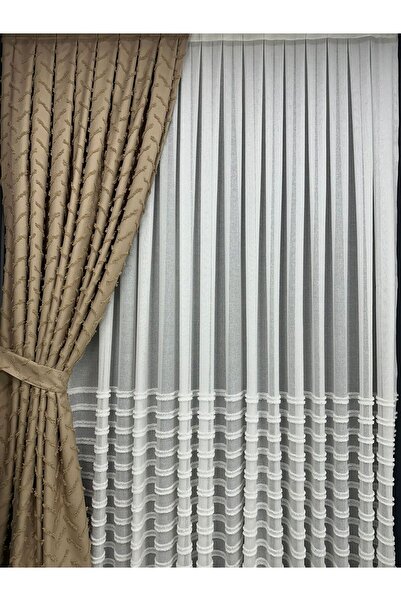 Taç Cross Fringe Backdrop Cotton Linen Mink Backdrop Curtain 1/2.5 Medium Dense Pleat Single Sash