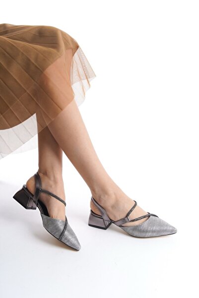 BARAZİ MODA Gray Stone Side Pole Day-To-Day Short Heel Shoes