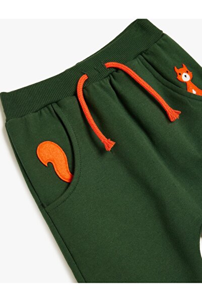 Koton Erkek Bebek Jogger Eşofman Altı Beli Bağcıklı Aplike Detaylı Hayvan Baskılı Cepli Pamuklu
