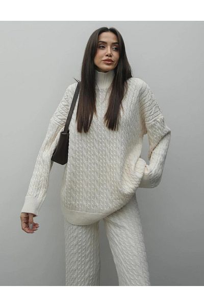 Bak'ap Premium Hair Braided Scarf Sweater Trousers 3-Piece Knitwear Set