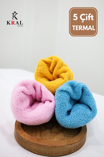KRAL SOCKS Дамски чорапи 5 чифта цветни термични хавлиени зимни чорапи (отпиващи топлина)