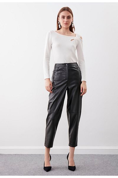 Vitrin Faux Leather Trousers with Stitching Detail
