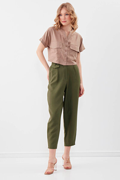 Vitrin High Waist Trousers with Button Detail