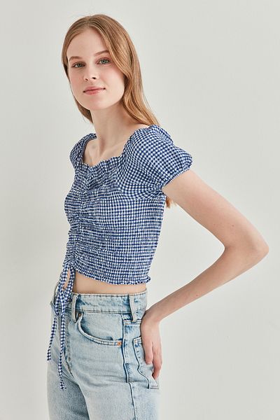 Vitrin Bluză mini cu strângere în față vichy
