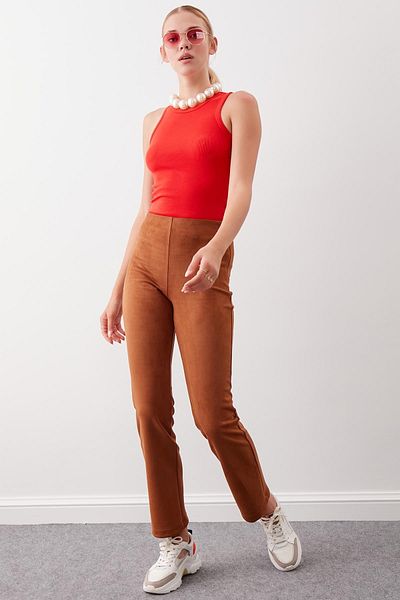 Vitrin Suede Trousers with Elastic Waist and Side Zipper