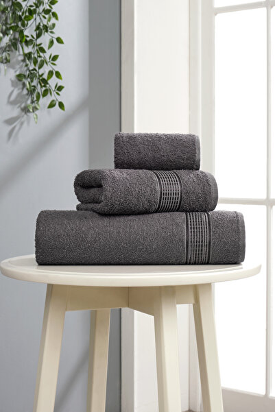 COTTONQUEEN Selin 3-Piece Anthracite Towel Set