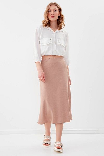 Vitrin Midi Length Skirt with Side Zipper