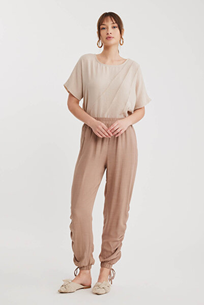 Vitrin Pants with Side Gathered Waist and Elastic Legs