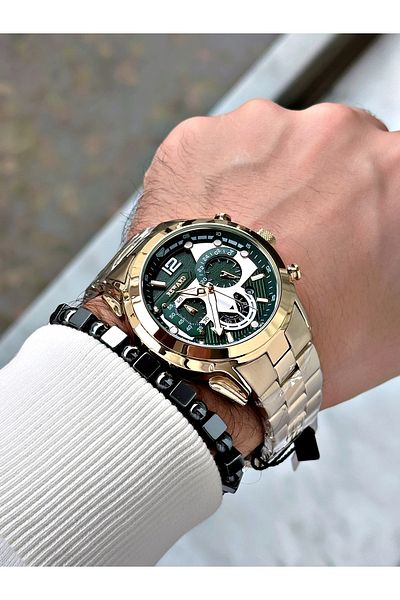 Reward Gold Color Sports Function Steel Band Men's Wrist Watch + Bracelet