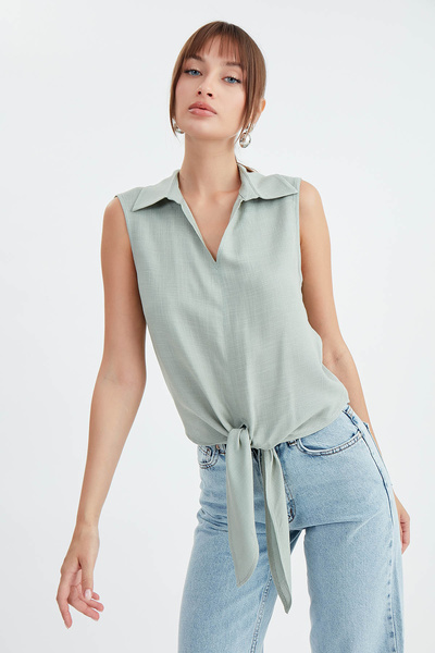 Vitrin Viscose Linen Shirt - Tie-Up Design