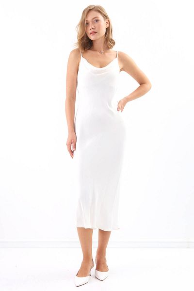 Vitrin Strappy Degaje Collar Long Dress
