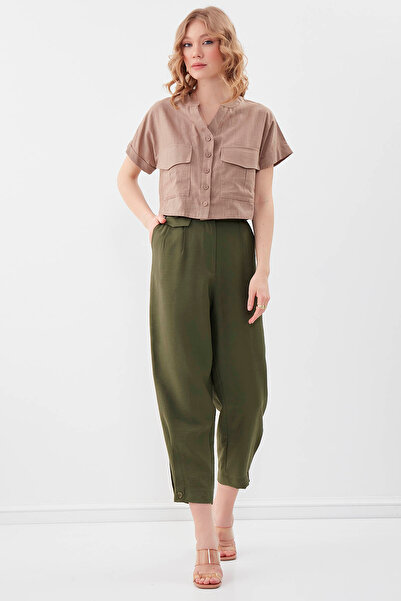 Vitrin High Waist Trousers with Button Detail