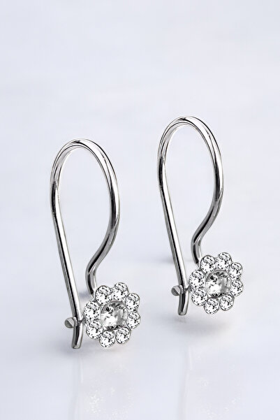 jelux silver Gümüş 925 Ayar Papatya Model Zirkon Taşlı Çocuk Küpe